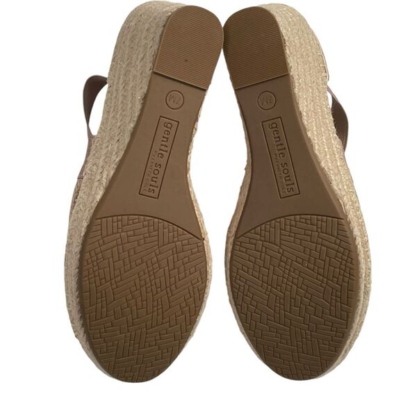 Gentle Souls Kenneth Cole Charli Cross Elastic Wedge Sandals Rose Gold 7 Shoes - Picture 6 of 12